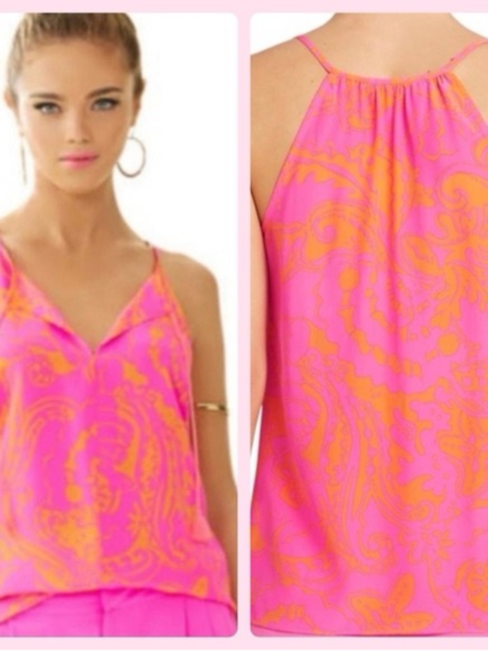 Lilly Pulitzer Pink Orange Printed Tank Top Size Medium Tassel Tie
